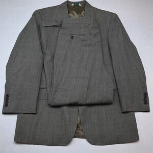 Vtg USA Made 42S 34x29 Brown Glenn Check 100% Wool Mens Jacket Pants Suit